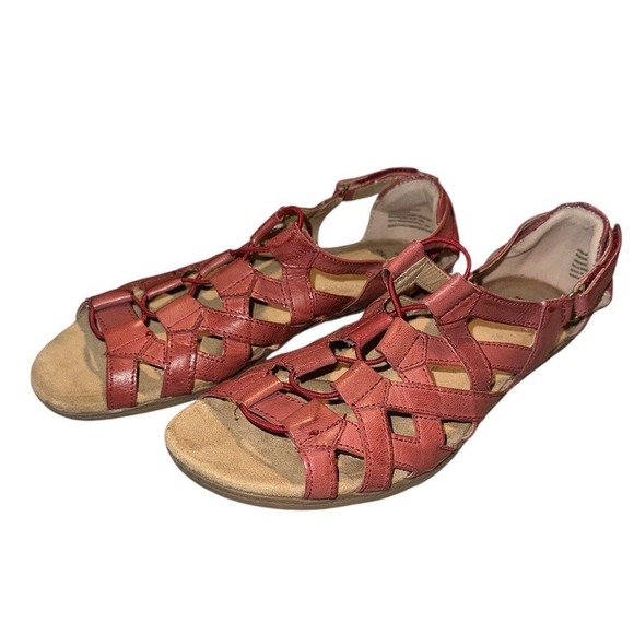 Earth Origins Womens Sz 11 Flat Leather Strappy Sandals Belle Bridget Regal Red - Picture 2 of 8